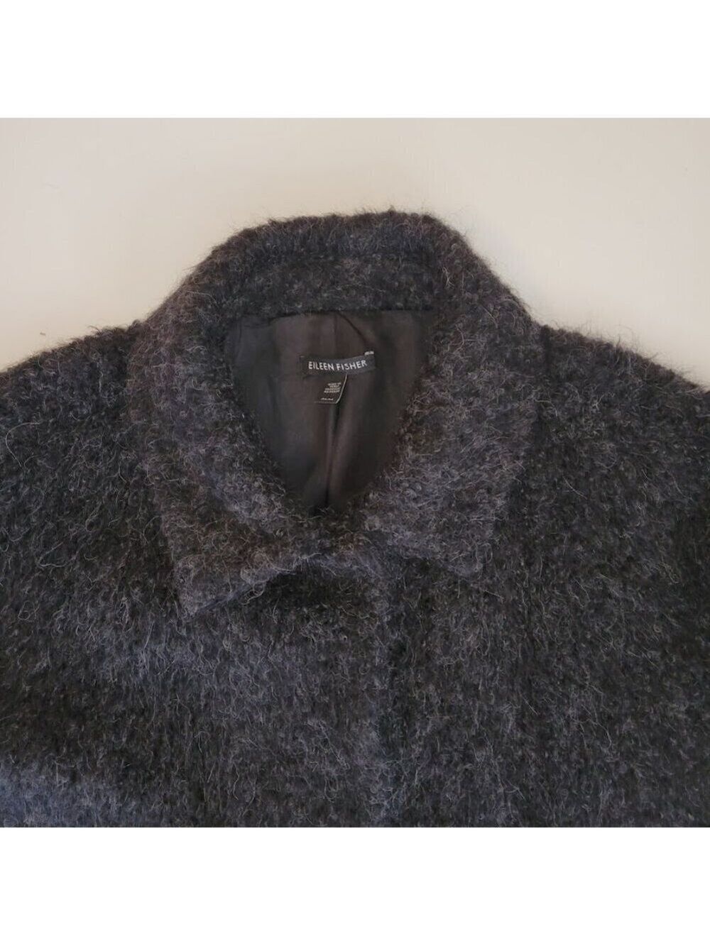 Eileen Fisher Alpaca Boucle Classic Collar Short Coat Charcoal Women's Size M - Picture 10 of 15